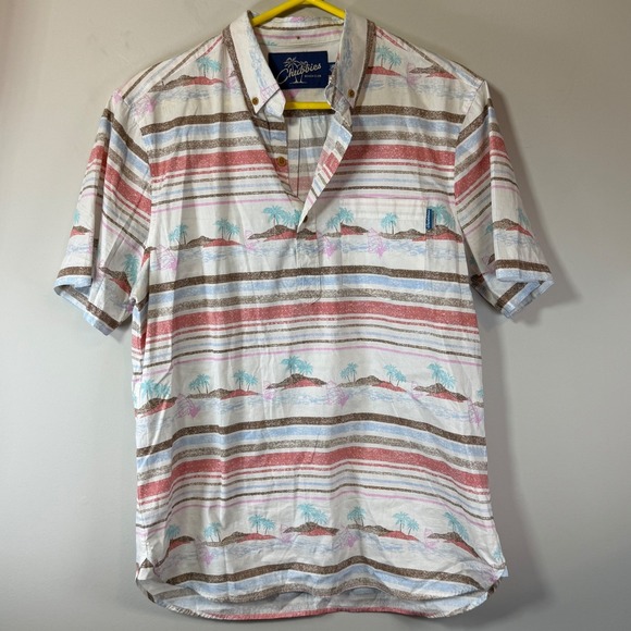 chubbies Other - Chubbies Beach Club Popover Shirt Mens Large White Tropical Stripe Resort Vaca